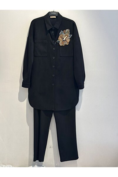 Kayra Embroidery Appliqued Suede Double Suit