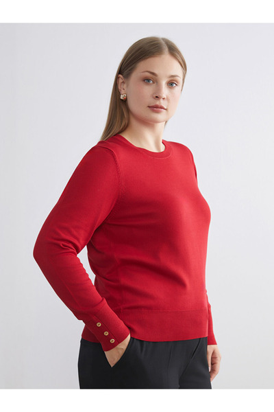 LC Waikiki Classic Red Crew Neck Women's Knit Sweater