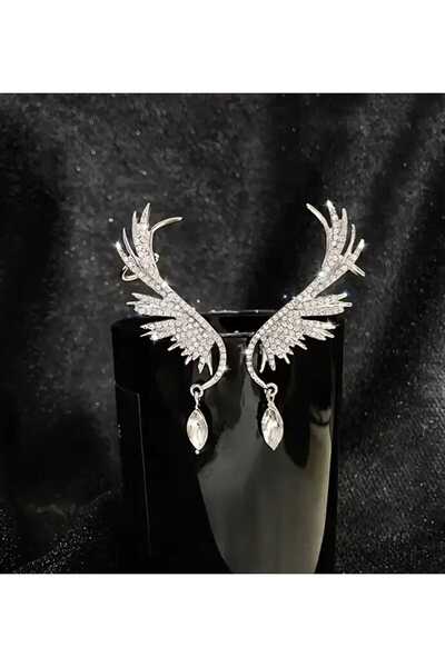 sarıyer silver Angel Wing Earrings with Zircon Stone, Stylish Women's Jewelry...