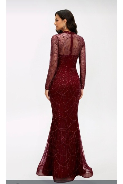 GÜZELLER Long Sleeve Sequin Beaded Request Promise Engagement Wedding Dress Evening Gown