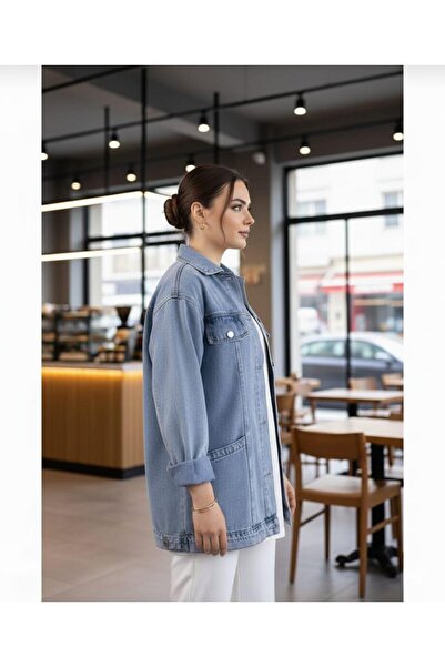 Hb Harma Time Butik Women's Pocket Detailed Denim Blue Denim Jacket