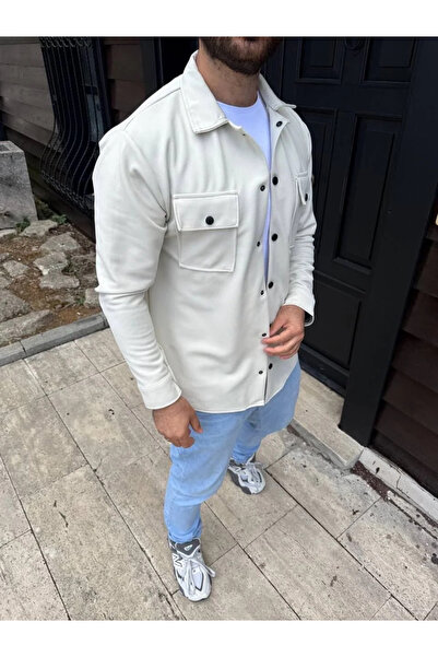 GökTR Men's Diagonal Fabric Pocket Snap Fastener Long Sleeve, Shirt Oversized Comfortable Fit Casual Stylish S