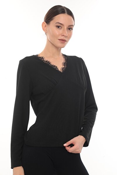 etselements Lace Detailed V-Neck Blouse Dress