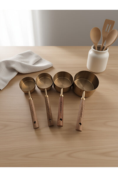 Hagen Set of 4 Walnut Wood Handle Measuring Spoons 60/80/125/250ml Stainless Steel Measuring Spoons