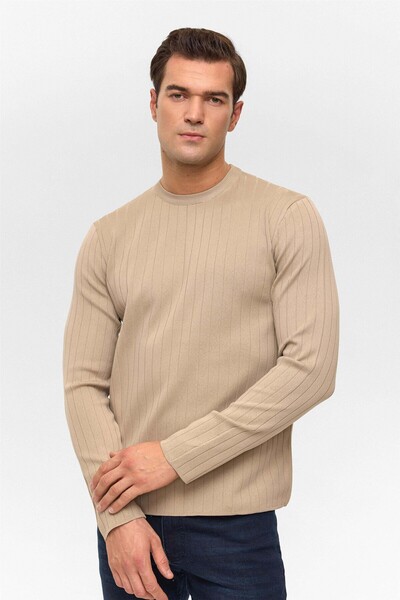 SÜVARİ Patterned O Neck Beige Men's Sweater Tr2013700482