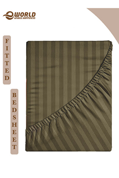 Eworld Queen Size Striped Microfiber Fitted Bedsheet, Deep Pocket, Breathable...