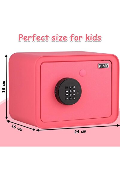 RUBIK Piggy Bank Safe with Digital Password and Key Lock (18x24x16cm) - Pink