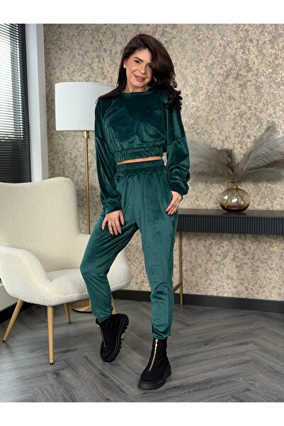 RAMONA BADESCU EXCLUSIVE Fine velvet tracksuit with cropped top and tapered pants