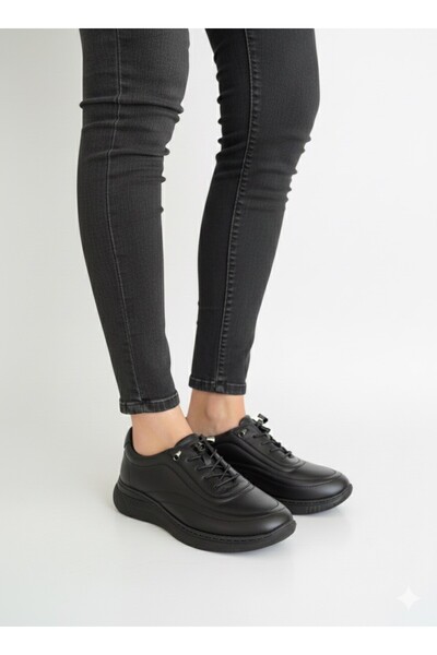 MAKRAS EXCLUSIVE 100% Genuine Leather Casual Sneaker Black Daily Shoes