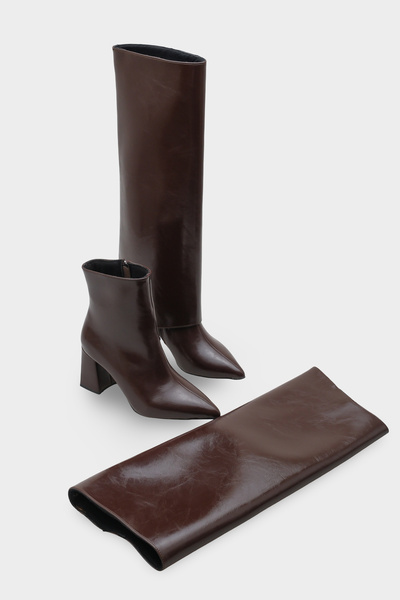 meyra'nın ayakkabıları Women's Brown Patent Leather Slip-On Boots