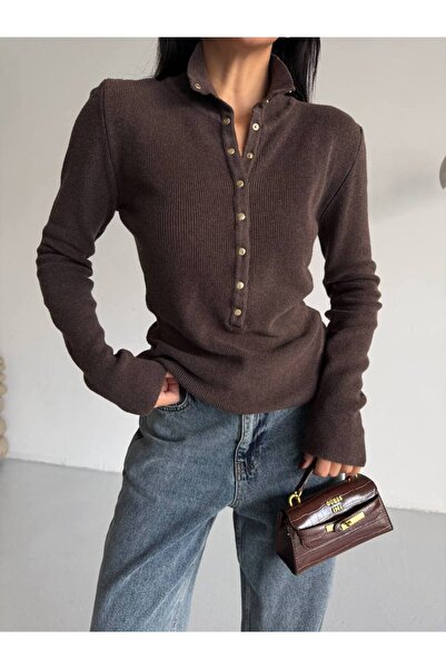 ossons Polo Collar Sweater with Button Detail