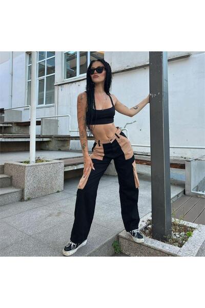 Karakedi Black Trousers with Beige Piece Cargo Pocket