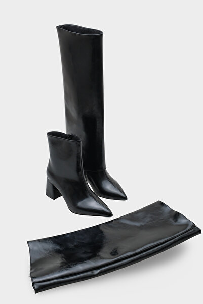 meyra'nın ayakkabıları Women's Black Patent Leather Slip-On Boots