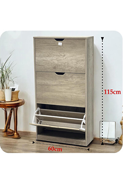 DEC39 Modern wooden shoe rack with 3 tilting drawers | Height 115 cm