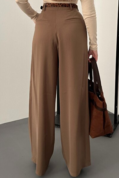 Elbee Fashion Woman Brown Pleated Comfort Pants