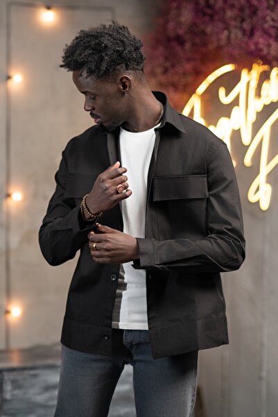 alenmeza Oversized Thin Canvas Fabric Unlined Shirt with Double Flap Pockets