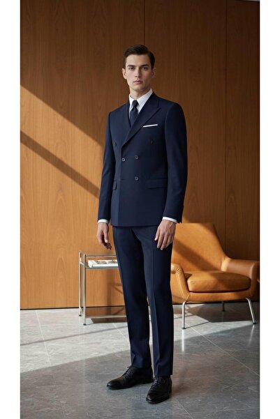 Salihtarzz Takım Elbise SlimFit Lacivert Kruvaze Premium SD42291