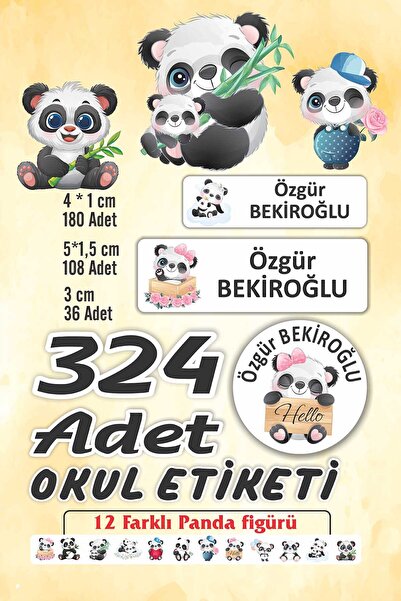 Vice isim Baskılı Defter Kalem Okul Etiketi (324 Adet Pandalı Etiket )
