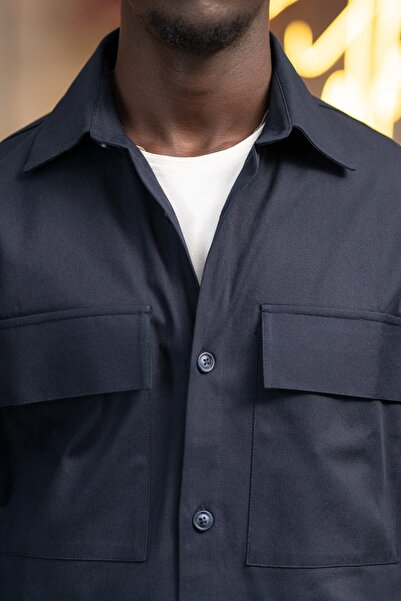 alenmeza Oversized Thin Canvas Fabric Unlined Shirt with Double Flap Pockets