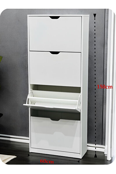 DEC39 Modern wooden shoe rack with 4 tilting drawers | Height 150 cm