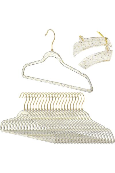 Generic Weysat 20 Pcs Clear Acrylic Glitter Hangers - Plastic Non-Slip Heavy Duty Suit Hangers (Gold)
