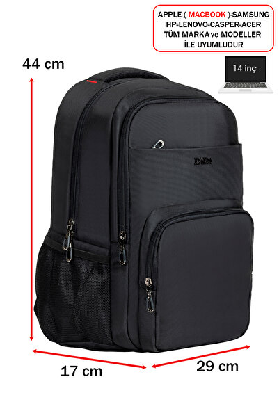 Dada 14"-15,6" inç Macbook Uyumlu Siyah Laptop Sırt Çantası Su Geçirmez Kumaş...