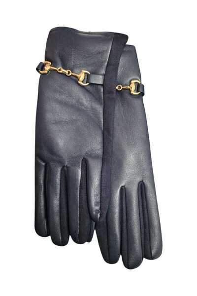 by Alexandra Vacarusi Women's imitation leather gloves with gold pattern, tex...