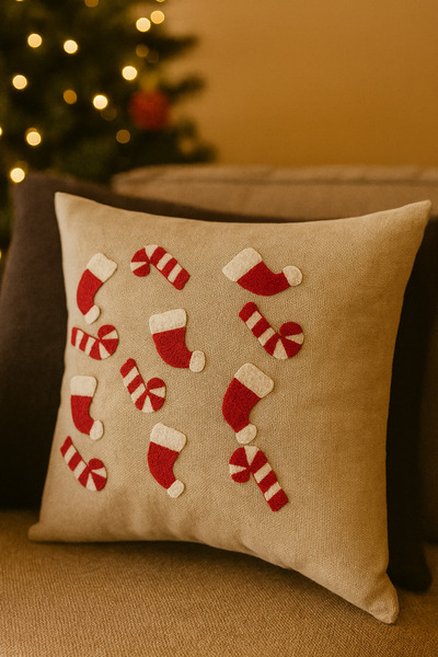 Lunova Home 4-Piece New Year Concept Punch Embroidered Linen Washable Throw P...