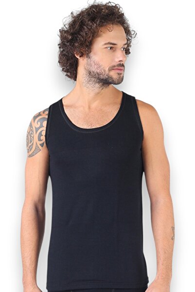 Fanilam Hasyün Men's Black Wool Thermal Undershirt – Natural Heat Insulation, Breathable Sweat-Absorbing Undershirt