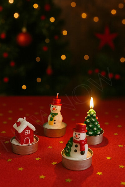 NEWNOW Yılbaşı Temalı 4’lü Tealight Mum Seti – Kardan Adam, Yılbaşı Ağacı ve ...