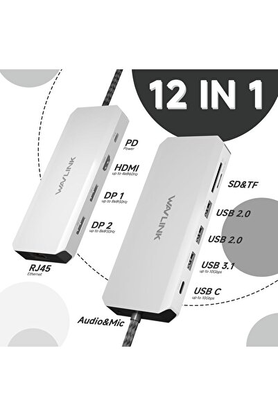 wavlink 12-in-1 10Gbps USB-C Docking Station – Dual DP, HDMI, 100W PD, 2.5G Ethernet (Silver)