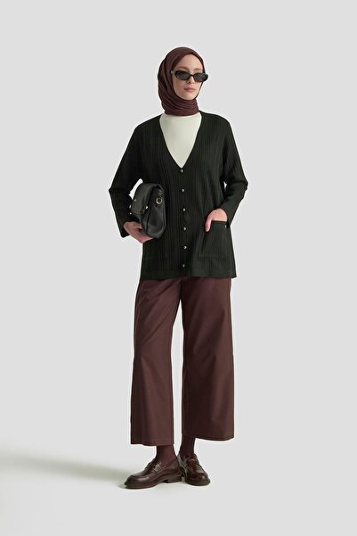 Armine TREND Stripe Detail Pocketed Buttoned Knitwear Cardigan Black 25Ytd570