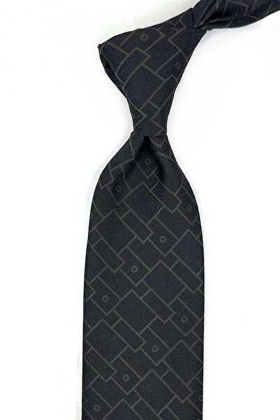 Kravatkolik ربطة عنق كلاسيكية بنمط مربعات باللون الأسود والبني KK13332