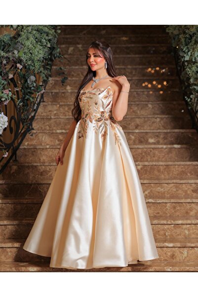 STAYILK DRESSES Royal evening gown with a puffy design, embroidered, micro-sh...