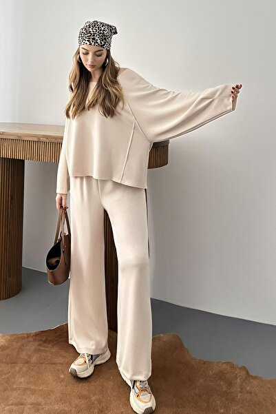 Elbee Fashion Woman Beige Oversized Mold Modal Set