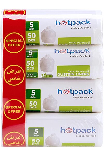 Hotpack لفافات أكياس القمامة البيضاء، 10 جالون، 45 × 55 سم، 200 قطعة
