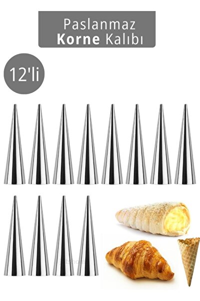 Jet's Home 12'li Korne Kalıbı Torpil Huni Tatlı Kalıbı Pasta Kurabiye Profiterol Milföy Süsleme Aparatı 12 cm