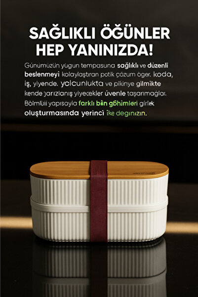 Teknoşık Breakfast Office School Children's Lunch Box Lunch Box | Large Compartment Storage Box with Bamboo Lid