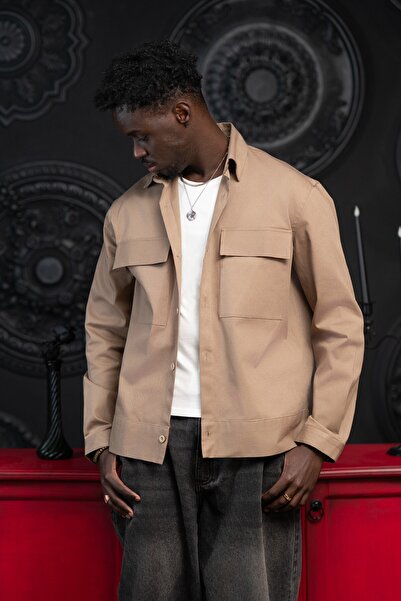 alenmeza Oversized Thin Canvas Fabric Unlined Shirt with Double Flap Pockets