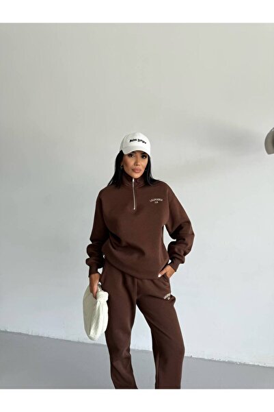 VESS MODA Women's Combed Cotton 3-Thread Inner Shirt Fleece-Lined Half-Pocket Double Tracksuit Set