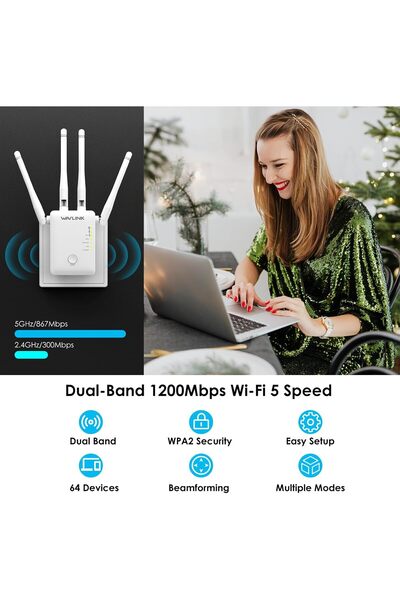 Generic WAVLINK AC1200 Dual Band WiFi Extender with Gigabit Ethernet & 4 High Gain Antennas