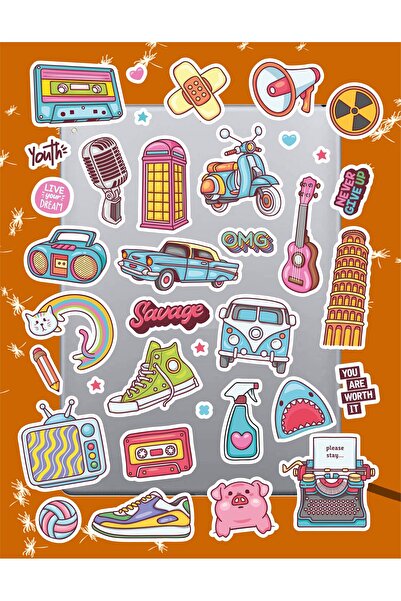 hediyenebak مجموعة ملصقات دودل ذات الطابع الخاص 2 |   ملصق للكمبيوتر المحمول والكمبيوتر الشخصي والتابلت والهاتف والدفتر ومجلة البوليت جورنال