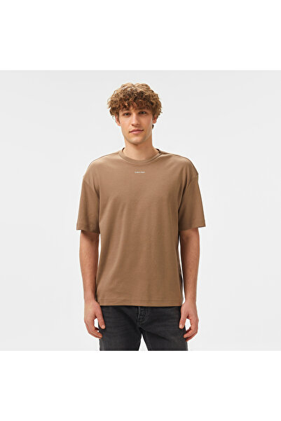 Calvin Klein Nano Logo İnterlo Erkek Kahverengi T-Shirt
