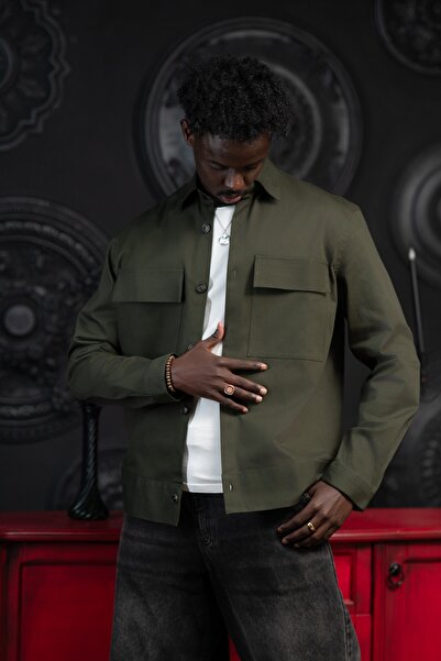 alenmeza Oversized Thin Canvas Fabric Unlined Shirt with Double Flap Pockets