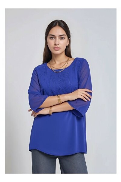 MAMAYAGA Women's Asymmetrical Cut Chiffon Curve Plus Size Viscose Sporty Stylish Blouse