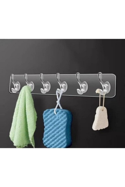 Tasarım Evi 6'li Kendinden Yapışkanlı Güçlü Şeffaf Askılık - Kapı Arkası Mutf...