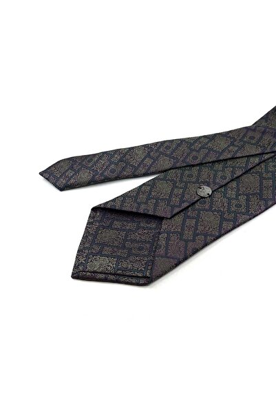 Kravatkolik Green - Plum Square Pattern Classic Tie with Handkerchief Kk13329