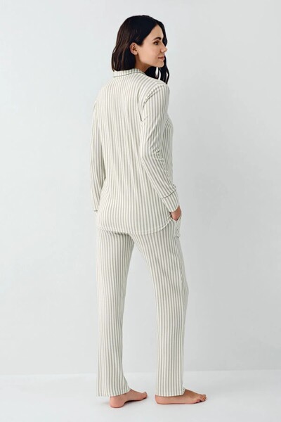 Pierre Cardin Women's Green Long Sleeve Shirt Collar Pajama Set