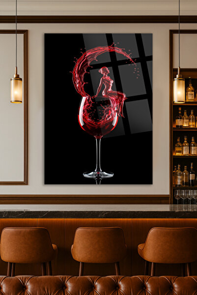TAULART Red Wine and Woman Figure Glass Painting – Modern Abstract Decor – Glossy Surface Premium Wine Painting