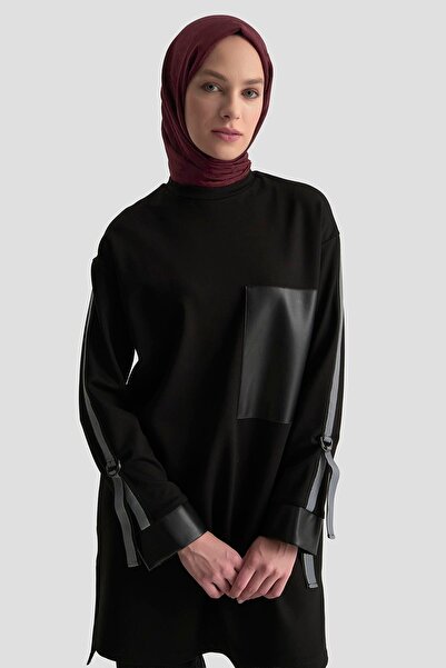 Armine TREND Tunic with Striped Detail and Leather Trim Black 24Kt443